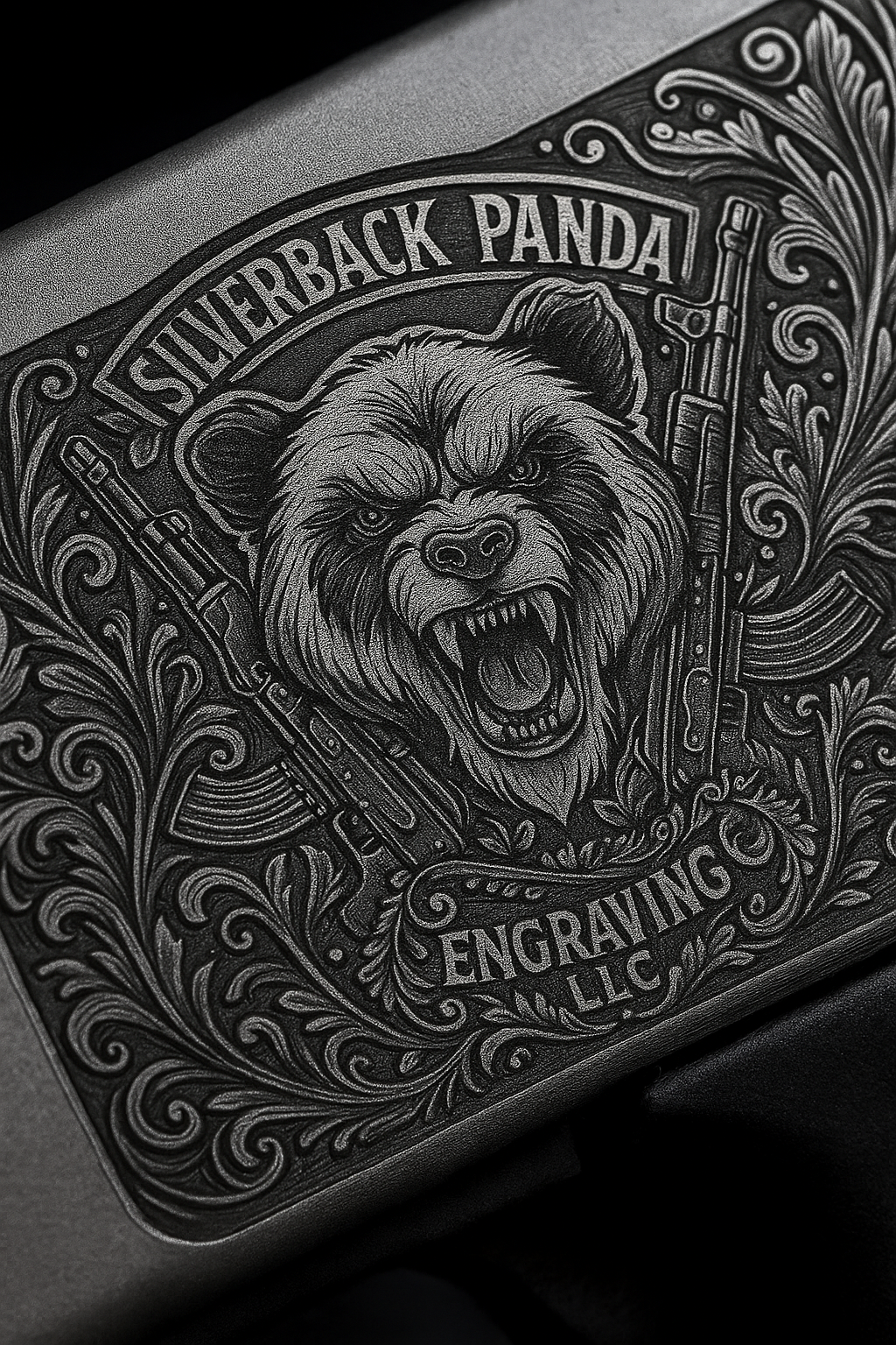 1911 Custom Grips Engraving – SilverBack Panda